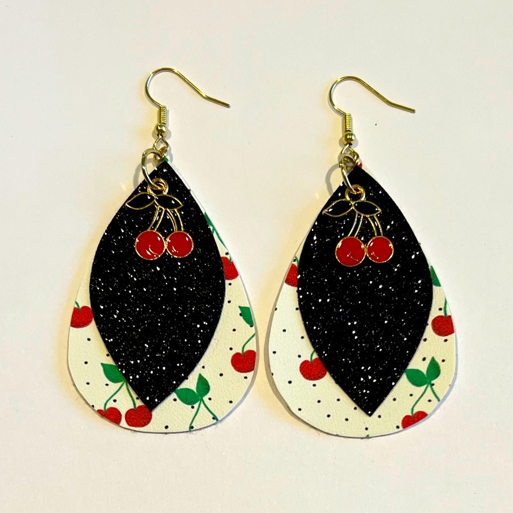 Cherry 🍒 charm faux leather earrings